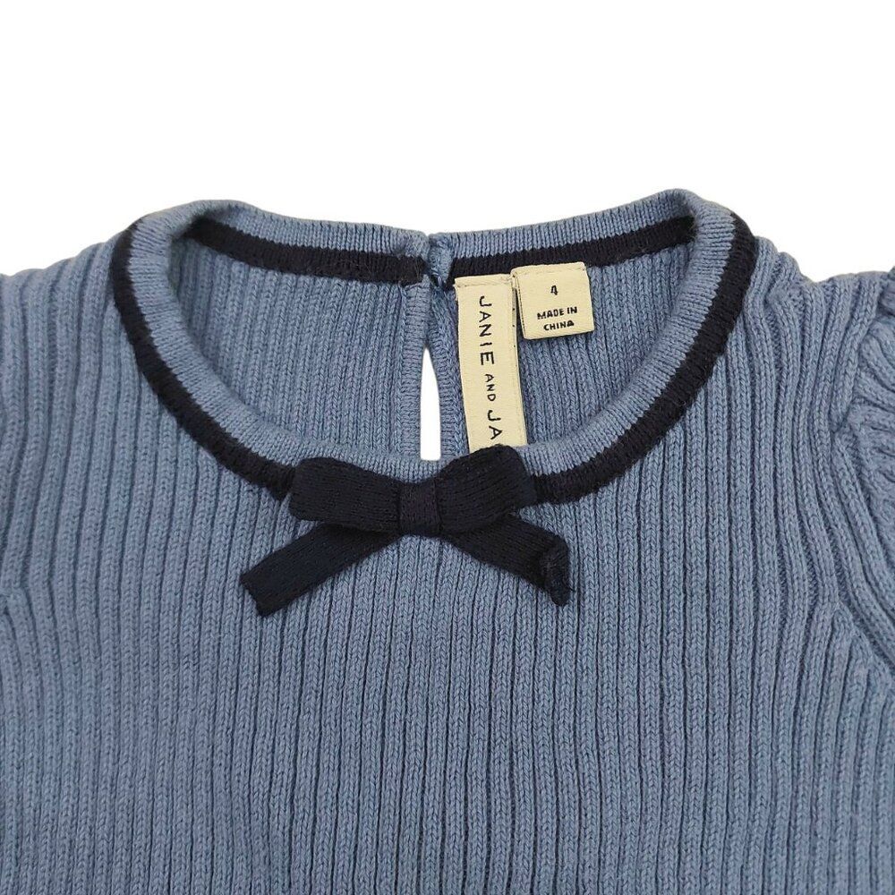 Janie and Jack The Portrait Perfect Dress Girls 4 Blue Years Knit Ribbed Cotton - Picture 2 of 11